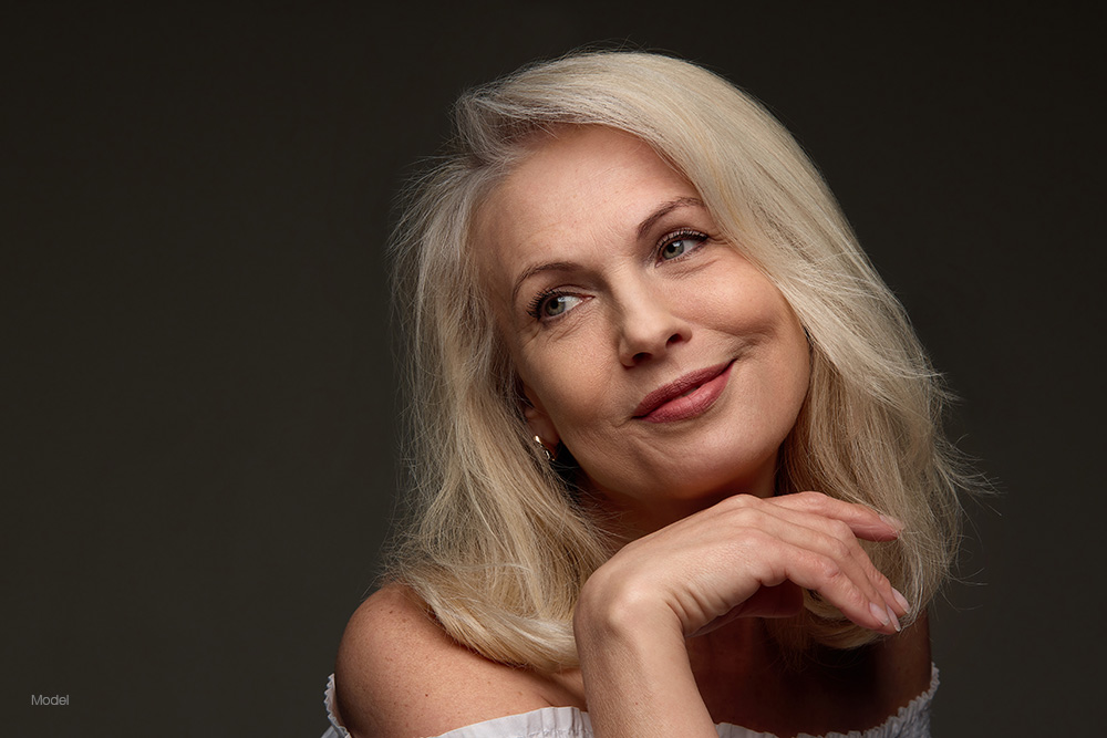 Mature woman with blonde hair